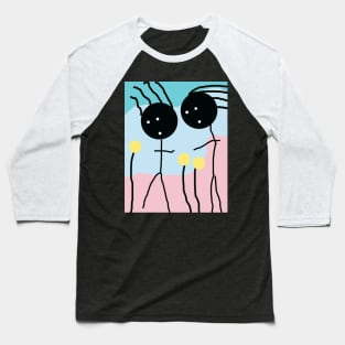 Kids in Field of Flowers Stick Figure Baseball T-Shirt